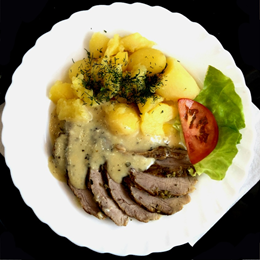 POLĘDWICZKA WIEPRZOWA Z SOSEM SEROWYM / SCHWEINEFILET MIT KÄSESOßE 100g (Bez dodatków)